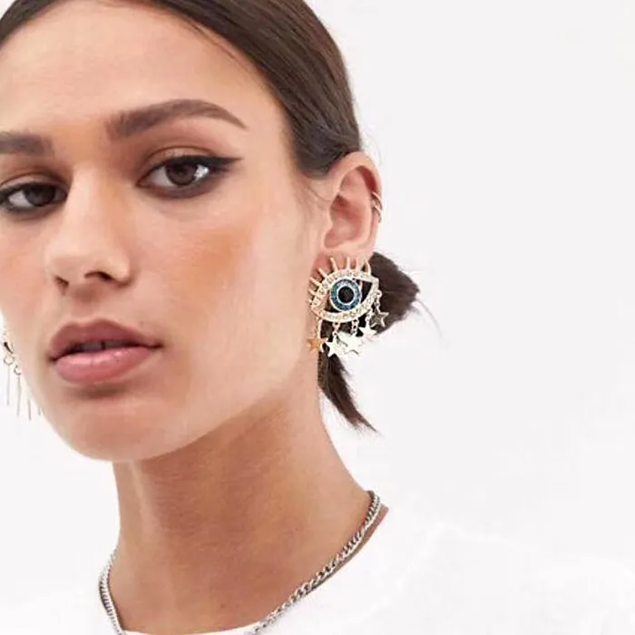 Yellow Chimes Earrings Yellow Chimes Earrings For Women Gold Toned Evil Eye Designed Charm Hanging Mismatched Earrings For Women and Girls