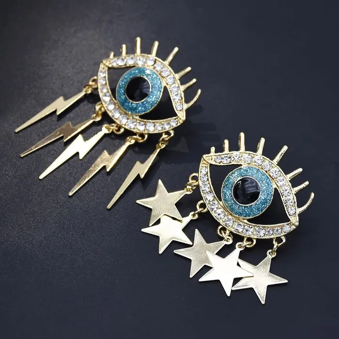 Yellow Chimes Earrings Yellow Chimes Earrings For Women Gold Toned Evil Eye Designed Charm Hanging Mismatched Earrings For Women and Girls