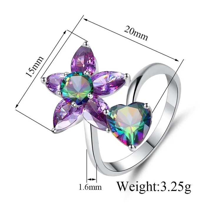 Yellow Chimes Earrings Yellow Chimes Elegant A5 Grade Floral Love Heart Purple Crystal Rhodium Plated Proposal Ring for Women Girls
