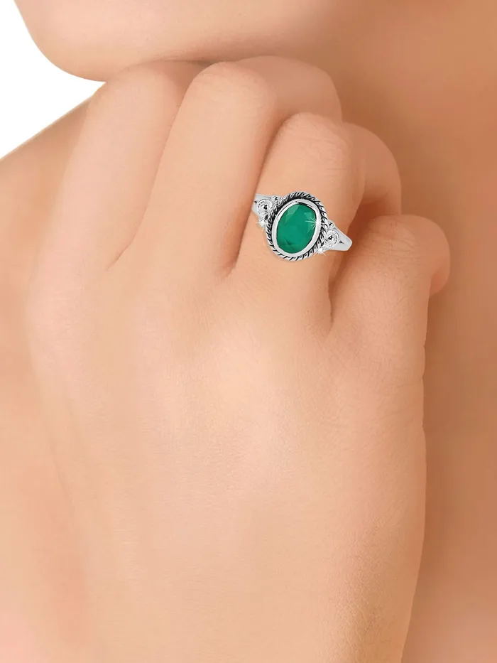 Yellow Chimes Earrings Yellow Chimes Emerald Quartz Gemstone 925 Sterling Silver Hallmark and Certified Purity Finger Ring Earrings for Women and Girls