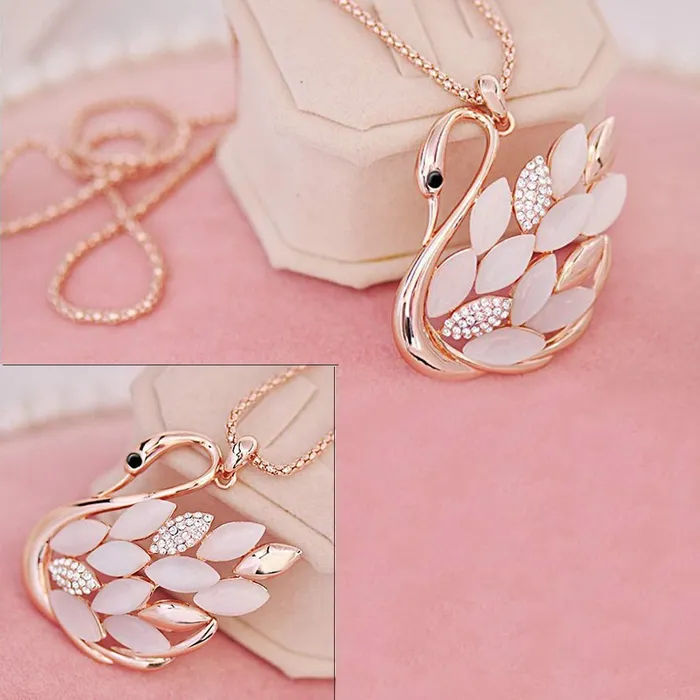 Yellow Chimes Earrings Yellow Chimes Golden Swan Opal Crystal Stylish Long Chain Pendant Necklace for Girls and Women