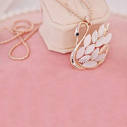 Yellow Chimes Earrings Yellow Chimes Golden Swan Opal Crystal Stylish Long Chain Pendant Necklace for Girls and Women