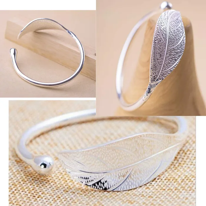 Yellow Chimes Earrings Yellow Chimes Kada Bracelet for Women Magic Open Leaf Shape Silver Plated Adjustable Wrist Band Cuff Bracelet for Women and Girls