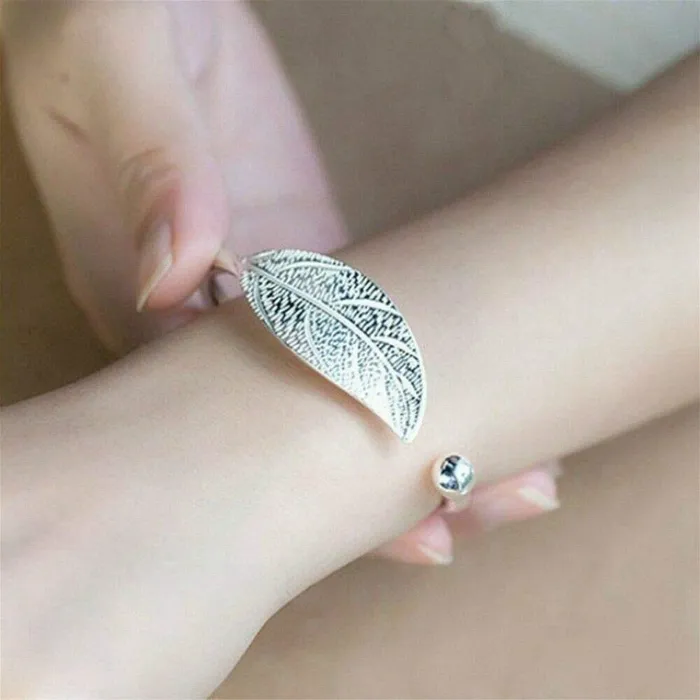 Yellow Chimes Earrings Yellow Chimes Kada Bracelet for Women Magic Open Leaf Shape Silver Plated Adjustable Wrist Band Cuff Bracelet for Women and Girls
