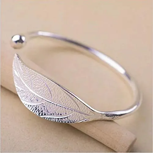 Yellow Chimes Earrings Yellow Chimes Kada Bracelet for Women Magic Open Leaf Shape Silver Plated Adjustable Wrist Band Cuff Bracelet for Women and Girls