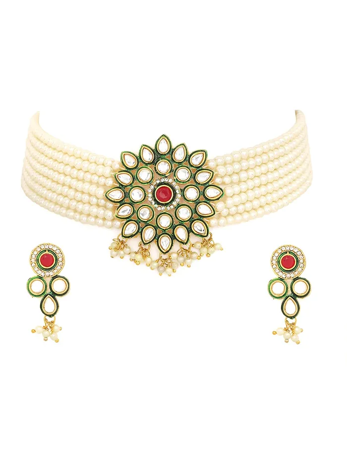 Yellow Chimes Earrings Yellow Chimes Kundan Jewellery Set for Women Multilayed Pearl Choker Necklace Set Gold Plated Traditional Necklace Set for Women and Girls Yellow Chimes Earrings Yellow Chimes Kundan Jewellery Set for Women Multilayed Pearl Choker Necklace Set Gold Plated Traditional Necklace Set for Women and Girls