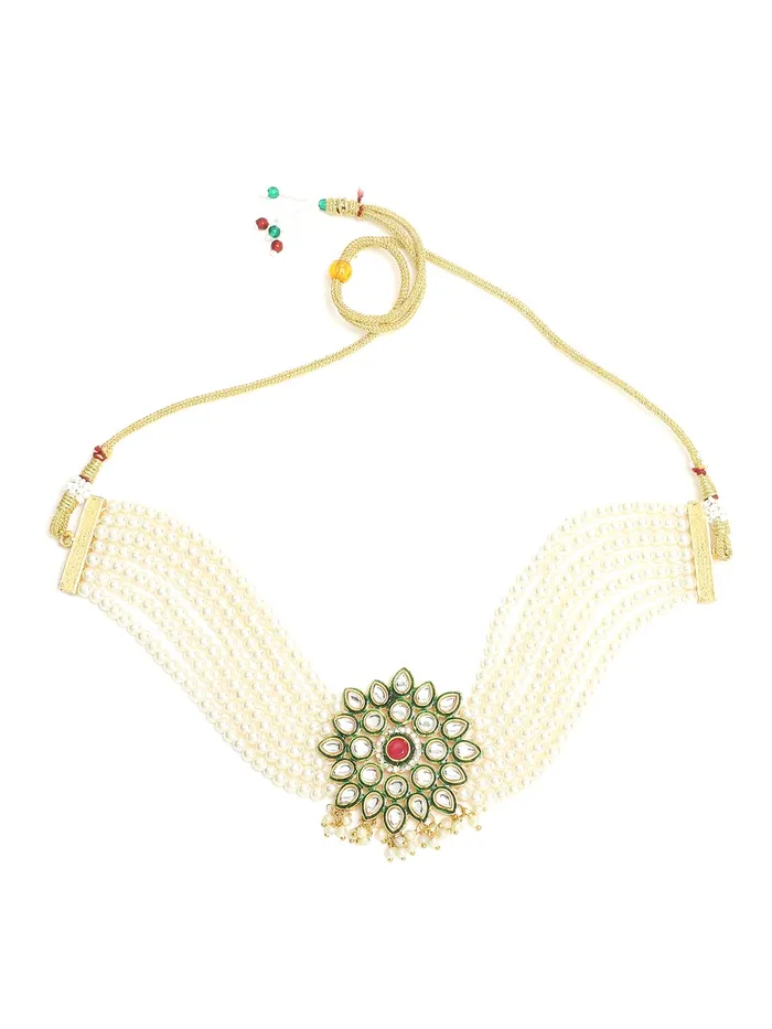 Yellow Chimes Earrings Yellow Chimes Kundan Jewellery Set for Women Multilayed Pearl Choker Necklace Set Gold Plated Traditional Necklace Set for Women and Girls