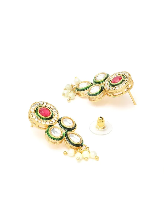 Yellow Chimes Earrings Yellow Chimes Kundan Jewellery Set for Women Multilayed Pearl Choker Necklace Set Gold Plated Traditional Necklace Set for Women and Girls