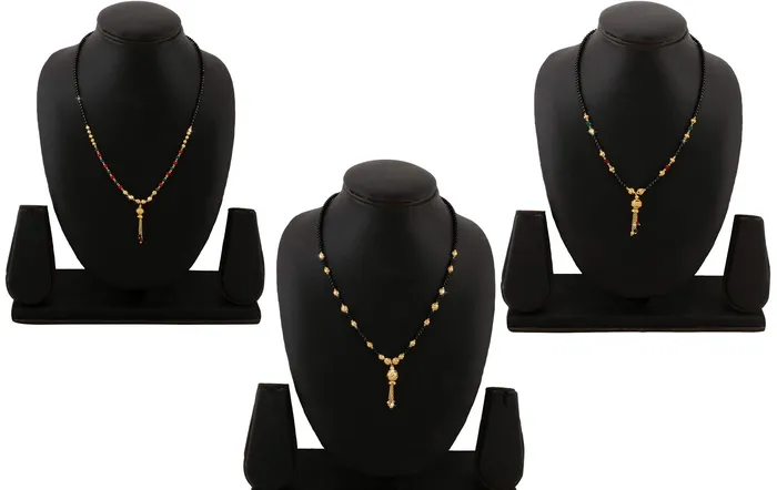 Yellow Chimes Earrings Yellow Chimes Mangalsutra for Women Combo of 3 PCs Ethnic Traditional Gold Plated Black Beads Mangal Sutra Pendant Necklace for Women and Girls
