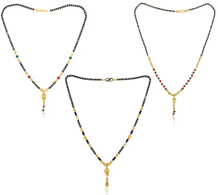 Yellow Chimes Earrings Yellow Chimes Mangalsutra for Women Combo of 3 PCs Ethnic Traditional Gold Plated Black Beads Mangal Sutra Pendant Necklace for Women and Girls