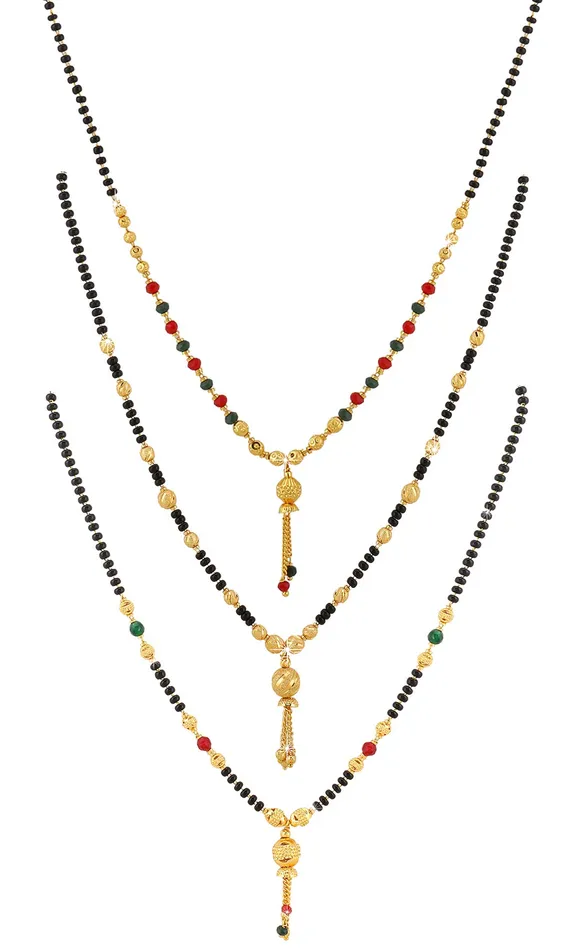 Yellow Chimes Earrings Yellow Chimes Mangalsutra for Women Combo of 3 PCs Ethnic Traditional Gold Plated Black Beads Mangal Sutra Pendant Necklace for Women and Girls