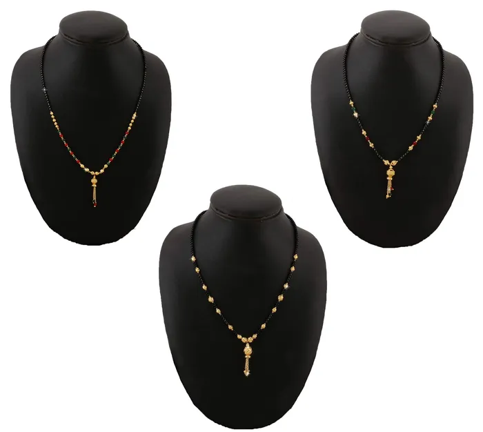 Yellow Chimes Earrings Yellow Chimes Mangalsutra for Women Combo of 3 PCs Ethnic Traditional Gold Plated Black Beads Mangal Sutra Pendant Necklace for Women and Girls