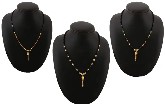 Yellow Chimes Earrings Yellow Chimes Mangalsutra for Women Combo of 3 PCs Ethnic Traditional Gold Plated Black Beads Mangal Sutra Pendant Necklace for Women and Girls