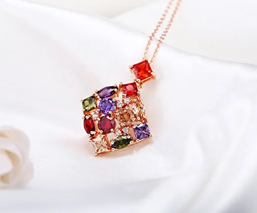 Yellow Chimes Earrings Yellow Chimes MultiColor Sparkling Square Swiss Cubic Zirconia 18K Gold Plated Pendant for Girls and Women