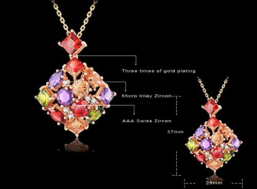 Yellow Chimes Earrings Yellow Chimes MultiColor Sparkling Square Swiss Cubic Zirconia 18K Gold Plated Pendant for Girls and Women