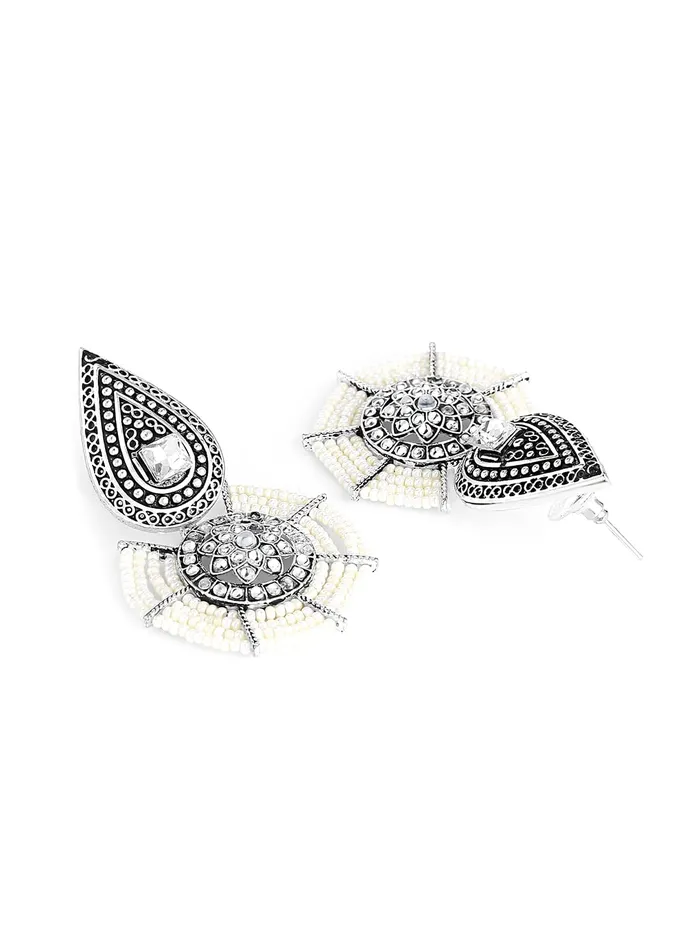 Yellow Chimes Earrings Yellow Chimes Oxidised Earrings for Women Silver Oxidized Crystal Beads Studded Sequis Handcrafted Drop Earrings For Women and Girls