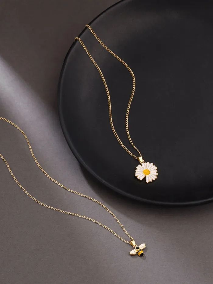 Yellow Chimes Earrings Yellow Chimes Pendant Necklace for Women Fashion Golden Flower Bee Pendant for Girls Chain Necklace Combo of 2 Pcs Neck Chains for Girls Birthday Gift for Girls