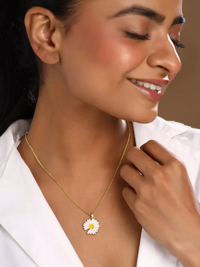 Yellow Chimes Earrings Yellow Chimes Pendant Necklace for Women Fashion Golden Flower Bee Pendant for Girls Chain Necklace Combo of 2 Pcs Neck Chains for Girls Birthday Gift for Girls