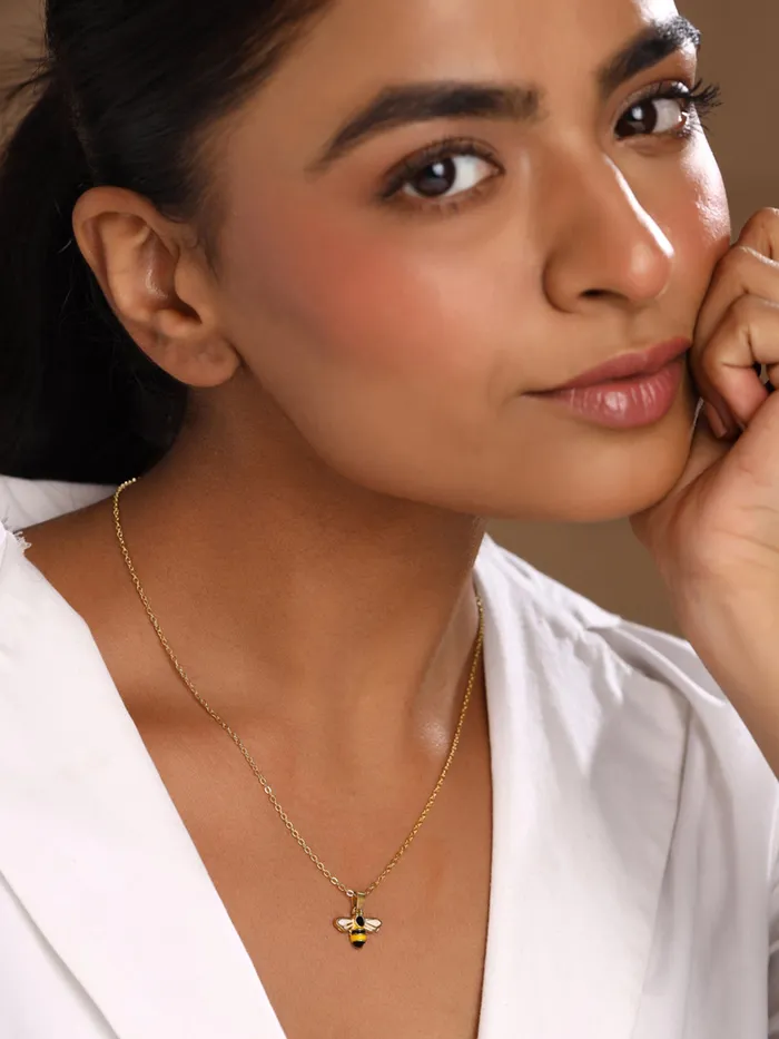 Yellow Chimes Earrings Yellow Chimes Pendant Necklace for Women Fashion Golden Flower Bee Pendant for Girls Chain Necklace Combo of 2 Pcs Neck Chains for Girls Birthday Gift for Girls