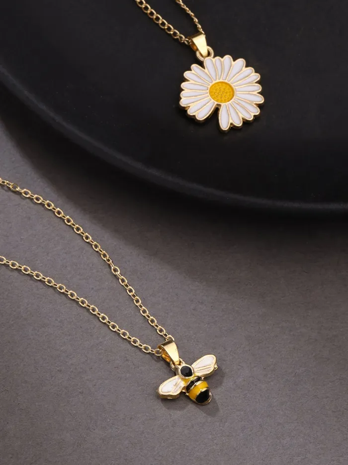 Yellow Chimes Earrings Yellow Chimes Pendant Necklace for Women Fashion Golden Flower Bee Pendant for Girls Chain Necklace Combo of 2 Pcs Neck Chains for Girls Birthday Gift for Girls