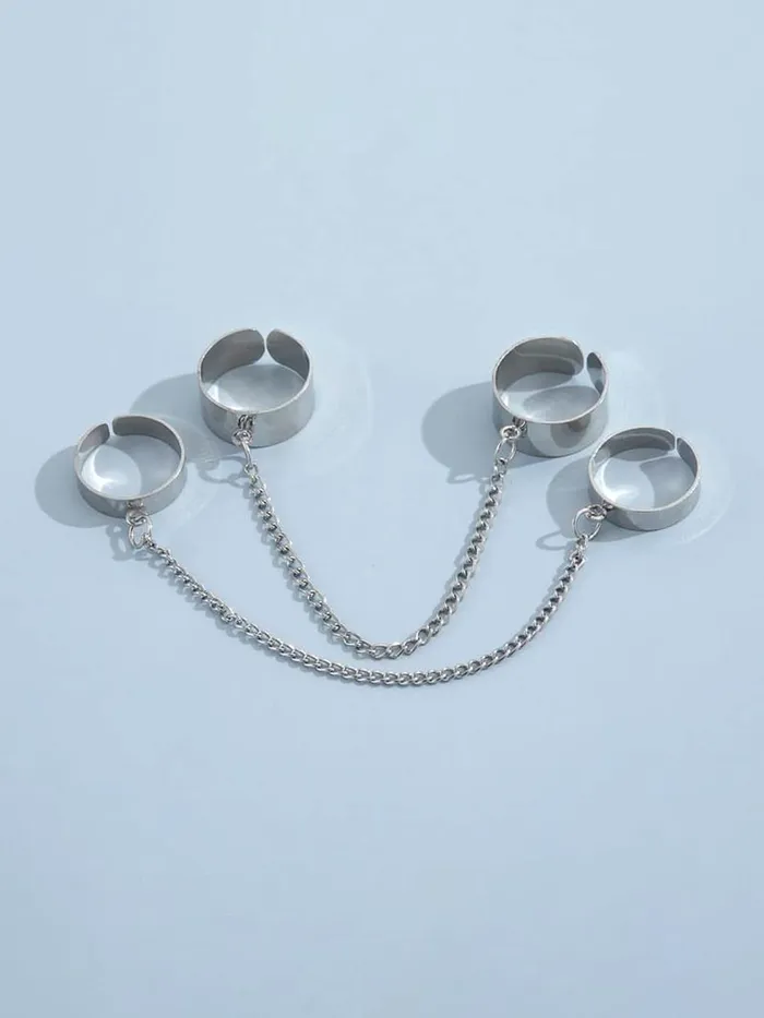 Yellow Chimes Earrings Yellow Chimes Rings for Women and Girls Adjustable Chain Finger Rings 2 Pieces Silver Punk Chain Finger Rings Four Fingers Open Ring Birthday Gift For Girls and Women