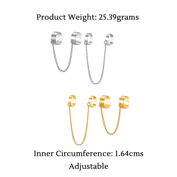 Yellow Chimes Earrings Yellow Chimes Rings for Women and Girls Adjustable Chain Finger Rings 2 Pieces Silver Punk Chain Finger Rings Four Fingers Open Ring Birthday Gift For Girls and Women
