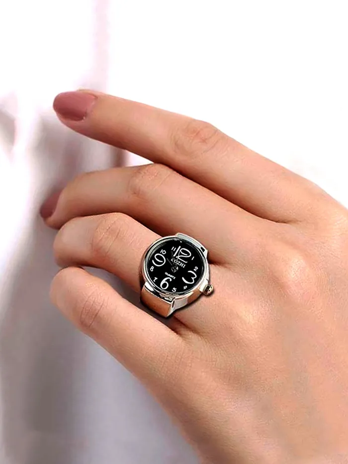 Yellow Chimes Earrings Yellow Chimes Rings for Women Stainless Steel Black Dial Analog Watch Ring Stretchable Ring Watch for Women and Girls