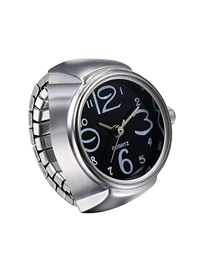 Yellow Chimes Earrings Yellow Chimes Rings for Women Stainless Steel Black Dial Analog Watch Ring Stretchable Ring Watch for Women and Girls