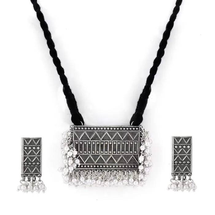 Yellow Chimes Earrings Yellow Chimes Silver Look Alike Plated Oxidized Jewellery Set Block Print Dori Thread Antique Necklace Set for Women And Girls Yellow Chimes Earrings Yellow Chimes Silver Look Alike Plated Oxidized Jewellery Set Block Print Dori Thread Antique Necklace Set for Women And Girls