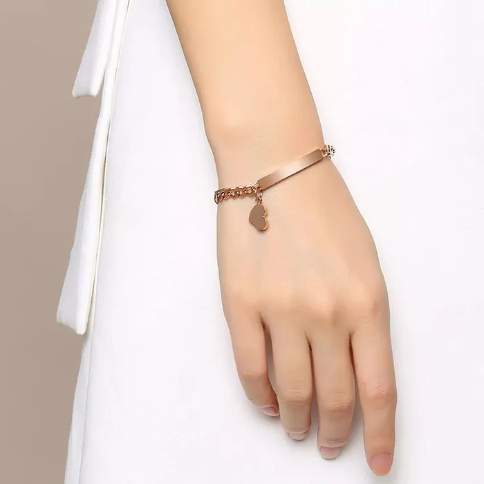 Yellow Chimes Earrings Yellow Chimes Stainless Steel Faith Hope Love Heartbeat Design Rose Gold Chain Tag Bracelet for Women and Girls