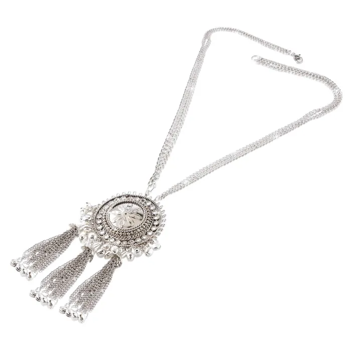 Yellow Chimes Earrings Yellow Chimes Stylish Crafted Lotus Theme Silver Necklace Set with Earrings Oxidized Jewellery Sets for Women and Girls