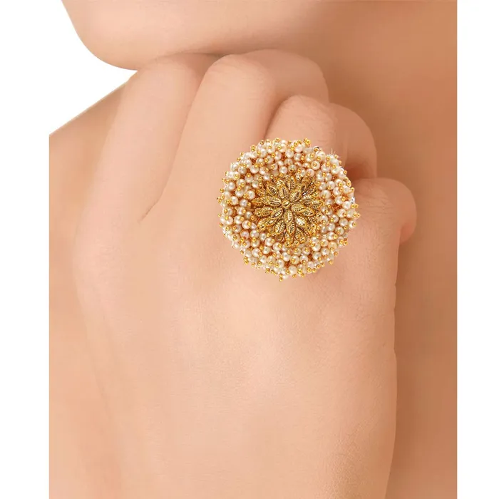 Yellow Chimes Earrings Yellow Chimes Traditional Ethnic Moti Bandhani Handwork Gold Plated Cocktail Wedding Rings for Women Girls