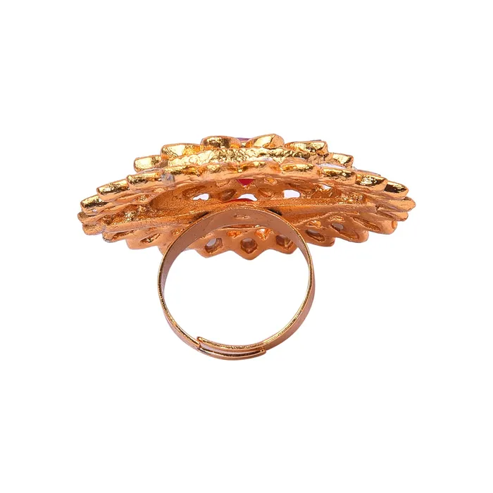 Yellow Chimes Earrings Yellow Chimes Womens Traditional Red Cocktail Adjustable Stone Gold Plated Kundan Studded Cocktail Finger Ring