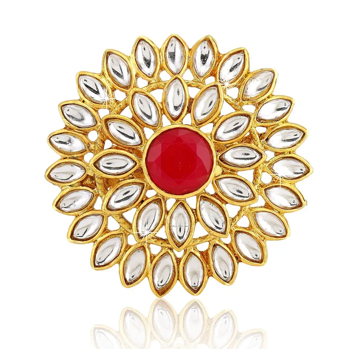 Yellow Chimes Earrings Yellow Chimes Womens Traditional Red Cocktail Adjustable Stone Gold Plated Kundan Studded Cocktail Finger Ring