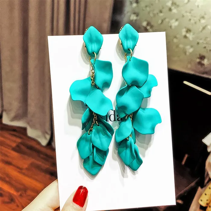 Yellow Chimes Elegant Latest Fashion Gold Plated Teal Blue Colour Flower Petals Design Dangler Earrings for Women and Girls Medium YCFJERPETLDNGTBL Yellow Chimes Necklaces