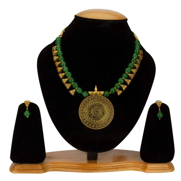 Yellow Chimes Exclusive Antique German Oxidized Gold Black Beads Contemporary Necklace Set with Drop Earrings for Women Yellow Chimes Rings