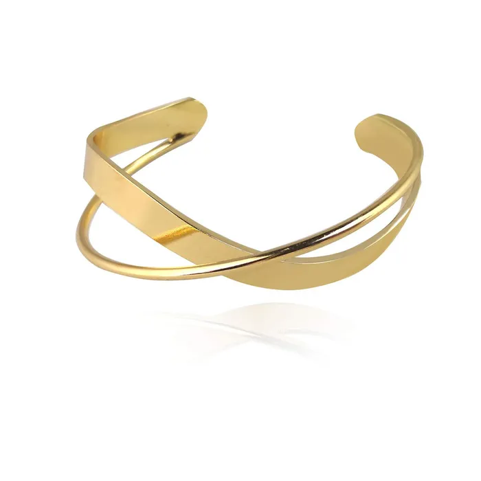 Yellow Chimes Exclusive Style Double Layered Cross Gold Plated Open Cuff Bracelet for Women and Girls Yellow Chimes Earrings Yellow Chimes Exclusive Style Double Layered Cross Gold Plated Open Cuff Bracelet for Women and Girls Yellow Chimes Earrings