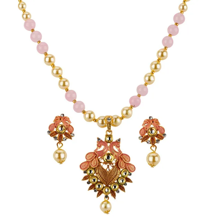 Yellow Chimes Exclusive Traditional Floral Peacock Desaign Pearl Kundan Necklace with Drop Earrings for Women Yellow Chimes Necklaces Yellow Chimes Exclusive Traditional Floral Peacock Desaign Pearl Kundan Necklace with Drop Earrings for Women Yellow Chimes Necklaces