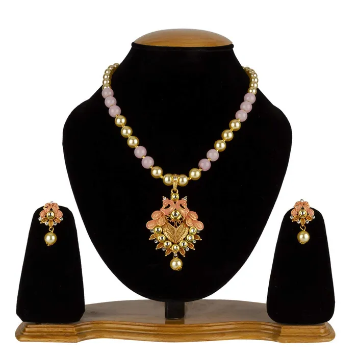 Yellow Chimes Exclusive Traditional Floral Peacock Desaign Pearl Kundan Necklace with Drop Earrings for Women Yellow Chimes Necklaces