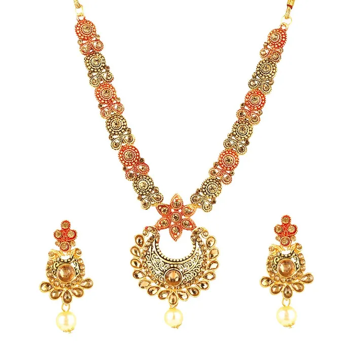 Yellow Chimes Exquisite Kundan Studded Meenakari Work Gold Plated Jewellery Necklace Set for Women and Girls Yellow Chimes Necklaces Yellow Chimes Exquisite Kundan Studded Meenakari Work Gold Plated Jewellery Necklace Set for Women and Girls Yellow Chimes Necklaces