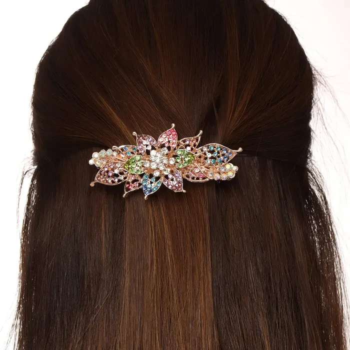 Yellow Chimes Hair Clips for Girls and Women Gold Plated Floral Designed Multicolor Stone Studded French Baratte Hair Clip for Women and Girls Yellow Chimes Necklaces