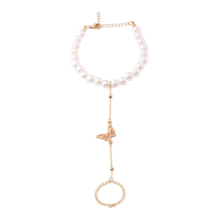 Yellow Chimes Hand Chain For Women Gold Plated Pearl Butterfly Charm Hand Chain Ring For Women and Girls Yellow Chimes Rings Yellow Chimes Hand Chain For Women Gold Plated Pearl Butterfly Charm Hand Chain Ring For Women and Girls Yellow Chimes Rings