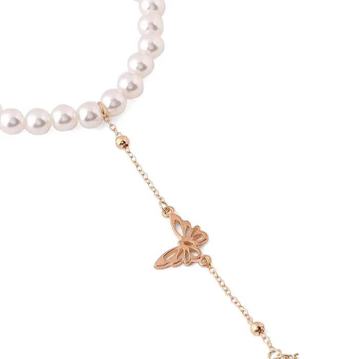 Yellow Chimes Hand Chain For Women Gold Plated Pearl Butterfly Charm Hand Chain Ring For Women and Girls Yellow Chimes Rings