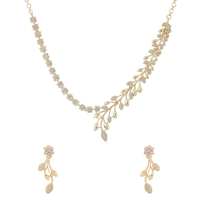 Yellow Chimes Jewellery Set for Women and Girls American Diamond Jewellery Set Gold Tone Leaf Designed White AD Necklace Set Birthday Gift for girls and women Anniversary Gift for Wife Yellow Chimes Necklaces Yellow Chimes Jewellery Set for Women and Girls American Diamond Jewellery Set Gold Tone Leaf Designed White AD Necklace Set Birthday Gift for girls and women Anniversary Gift for Wife Yellow Chimes Necklaces