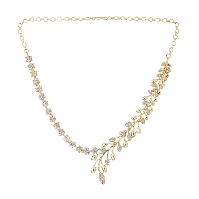 Yellow Chimes Jewellery Set for Women and Girls American Diamond Jewellery Set Gold Tone Leaf Designed White AD Necklace Set Birthday Gift for girls and women Anniversary Gift for Wife Yellow Chimes Necklaces