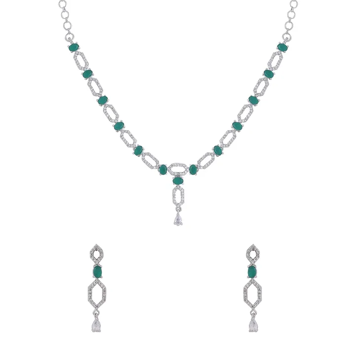 Yellow Chimes Jewellery Set for Women and Girls American Diamond Jewellery Set Silver Tone Green AD Necklace Set Birthday Gift for girls and women Anniversary Gift for Wife Yellow Chimes Bracelets Yellow Chimes Jewellery Set for Women and Girls American Diamond Jewellery Set Silver Tone Green AD Necklace Set Birthday Gift for girls and women Anniversary Gift for Wife Yellow Chimes Bracelets