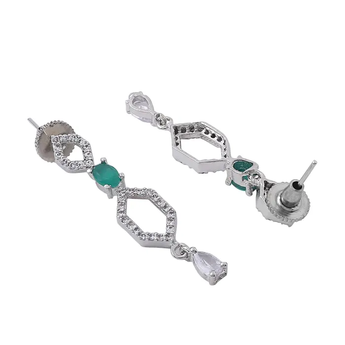 Yellow Chimes Jewellery Set for Women and Girls American Diamond Jewellery Set Silver Tone Green AD Necklace Set Birthday Gift for girls and women Anniversary Gift for Wife Yellow Chimes Bracelets