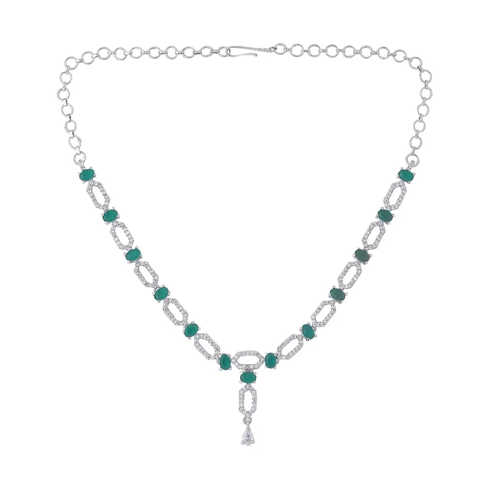 Yellow Chimes Jewellery Set for Women and Girls American Diamond Jewellery Set Silver Tone Green AD Necklace Set Birthday Gift for girls and women Anniversary Gift for Wife Yellow Chimes Bracelets