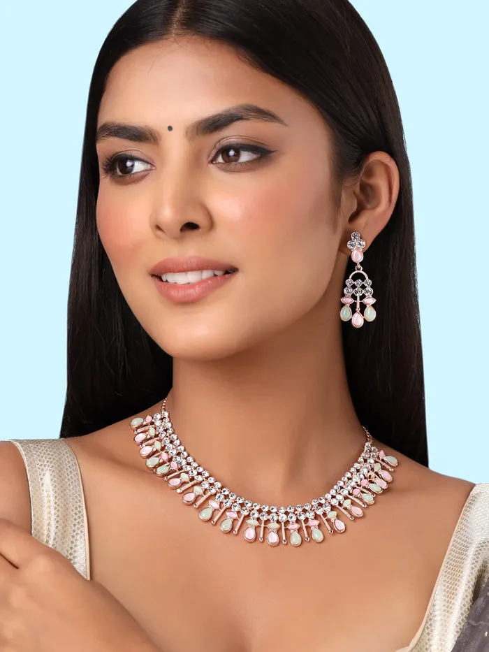 Yellow Chimes Jewellery Set for Women and Girls Kundan Necklace Set Gold Plated Beads Studded Kundan Choker Necklace Set Birthday Gift for girls and women Anniversary Gift for Wife Yellow Chimes Earrings