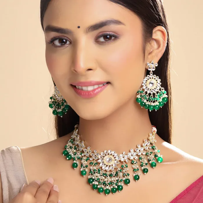 Yellow Chimes Jewellery Set for Women and Girls Kundan Necklace Set Gold Plated Kundan Studded Beads Drop Choker Necklace Set Birthday Gift for girls and women Anniversary Gift for Wife Yellow Chimes Necklaces
